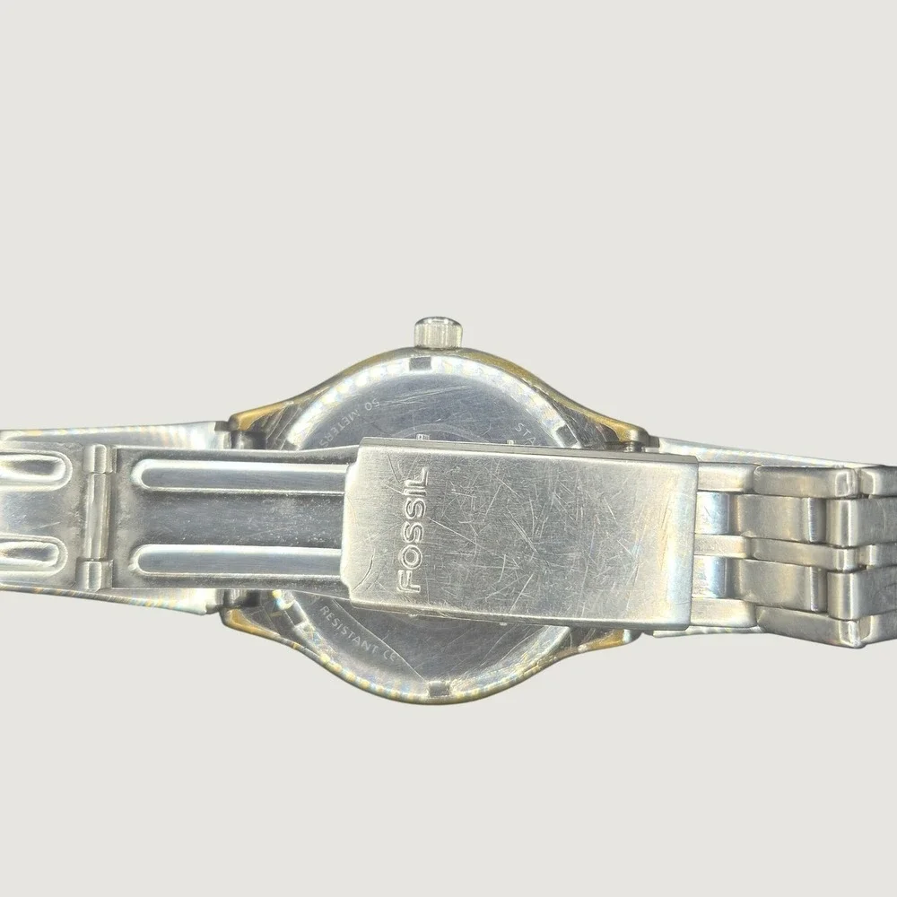 Fossil Mens Watch Stainless Steel Green Dial Quartz Watch JR7859 Needs Battery